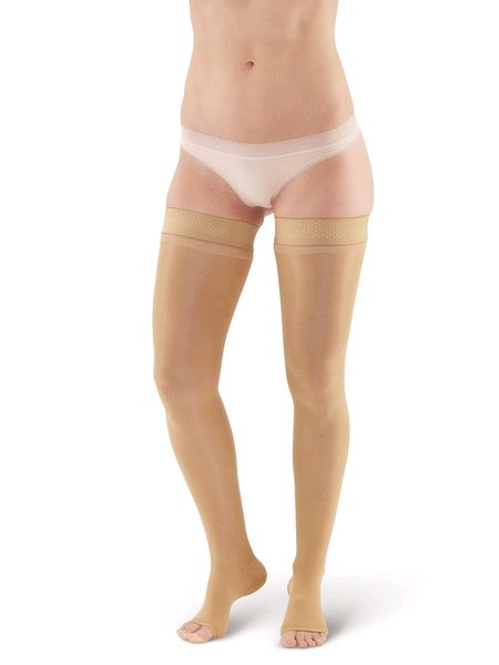 Pebble UK Signature Sheer Open Toe Compression Thigh Highs Silky Nude