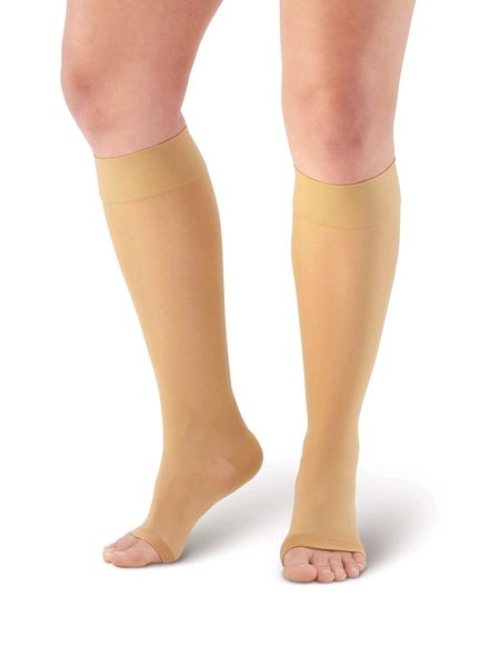Pebble UK Signaure Sheer Open Toe Compression Knee Highs Silky Nude