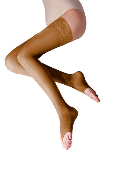 Solidea Marilyn 140 Open Toe Sheer Support Thigh Highs Camel