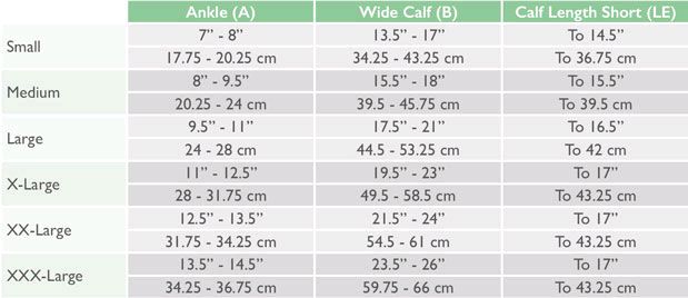 Pebble UK Size Chart Wide Calf Short Length Compression Socks