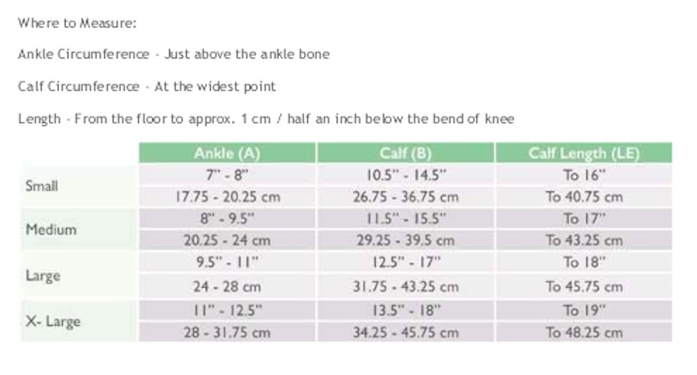Sheer Knee Highs Size Chart