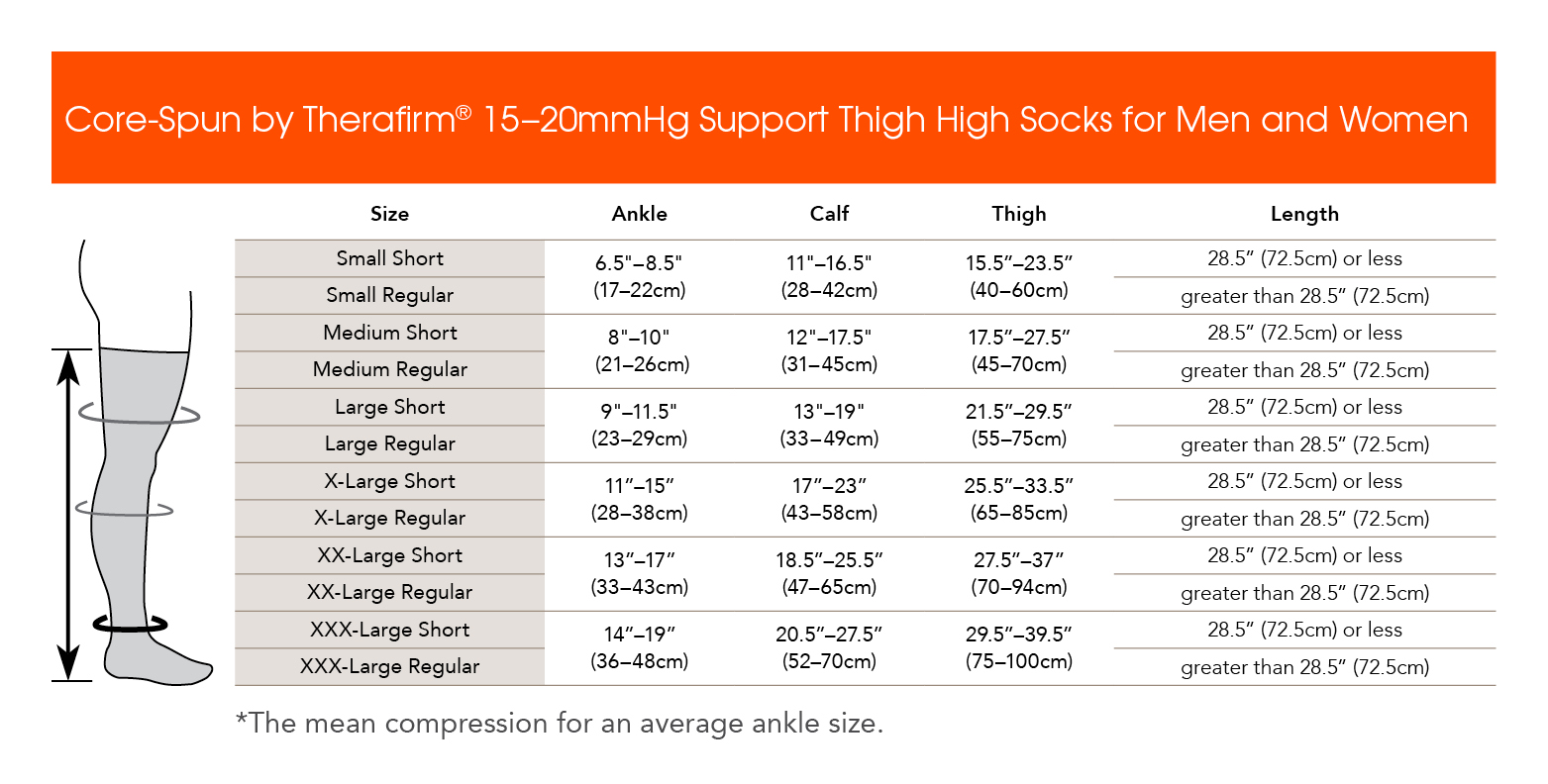 Core Spun Thigh High Size Chart